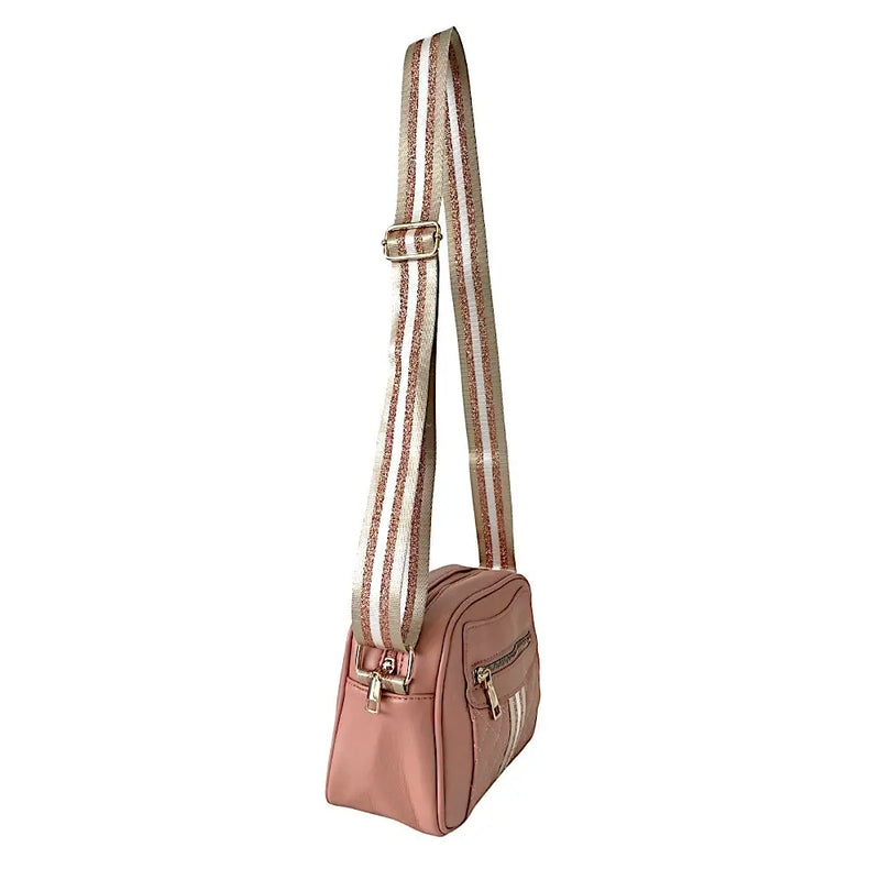 Bolsa Tiracolo com Alça Listrada Nude - Vegana - Loja