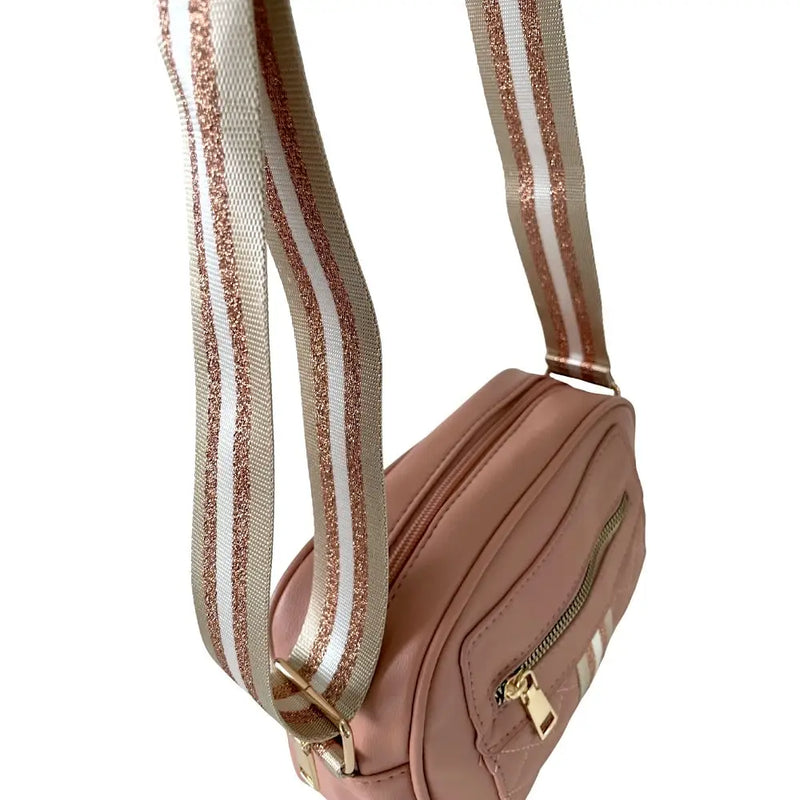 Bolsa Tiracolo com Alça Listrada Nude - Vegana - Loja