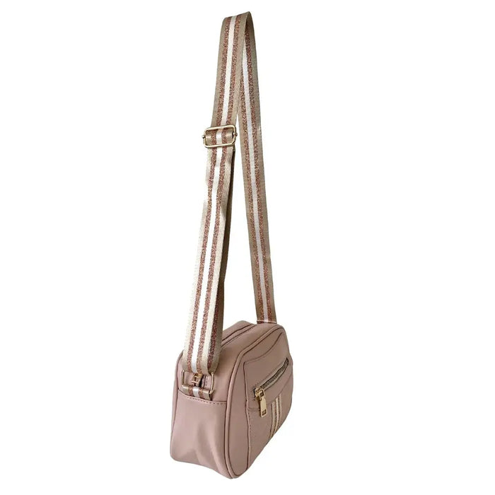 Bolsa Tiracolo com Alça Listrada Rosê - Vegana - Loja