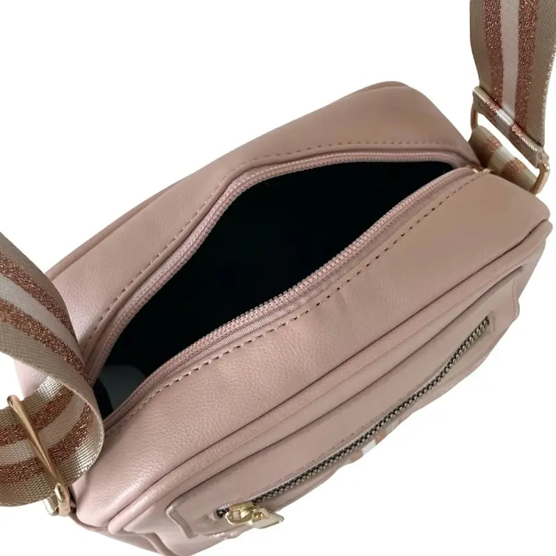 Bolsa Tiracolo Couro Vegano com Alça Listrada Rosê Loja