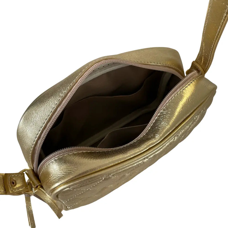 Bolsa Tiracolo Pequena Couro Matelassê Dourado - Acessorio