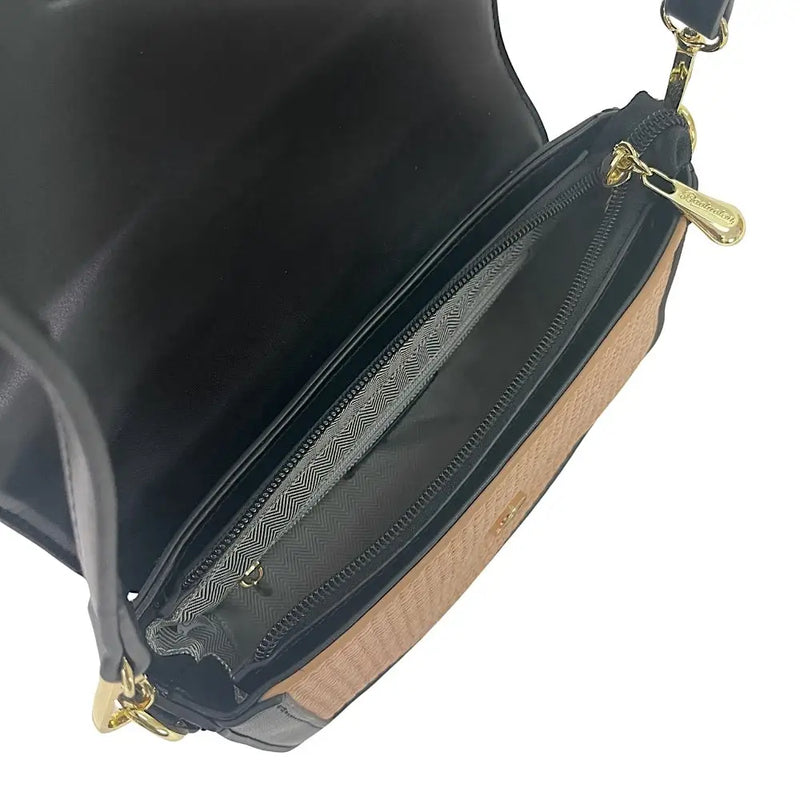 Bolsa Tiracolo Ráfia Sintética Preto - Vegana - Loja Online