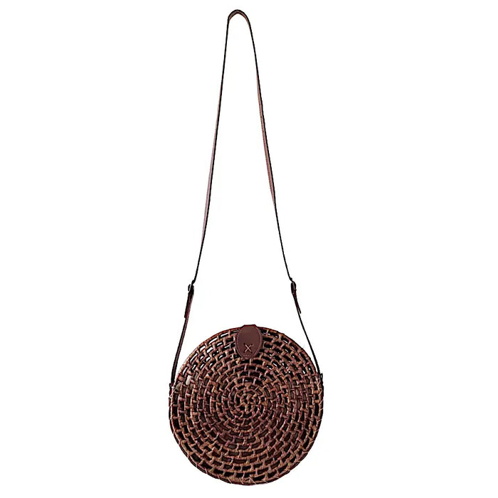 Bolsa Tiracolo Redonda Grande Palha Caramelo - Vegana