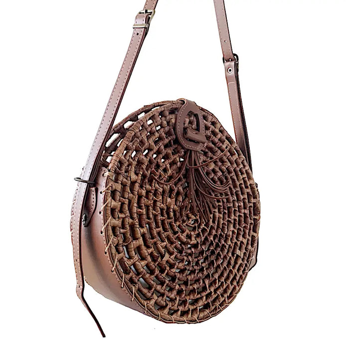 Bolsa Tiracolo Redonda Grande Palha Caramelo - Vegana