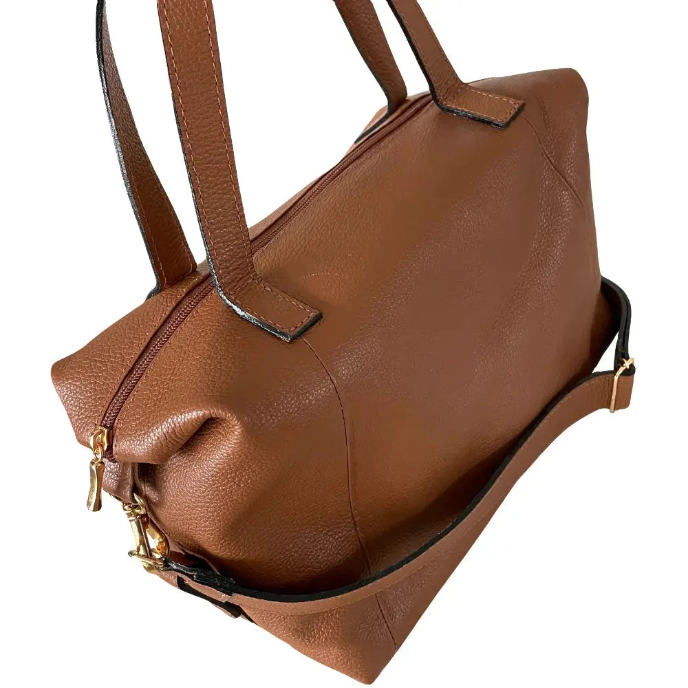 Bolsa Tote Couro com Alça Transversal Caramelo - Vegana