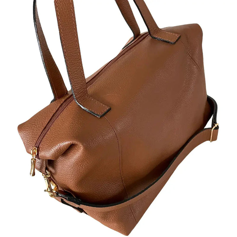 Bolsa Tote Couro com Alça Transversal Caramelo - Vegana
