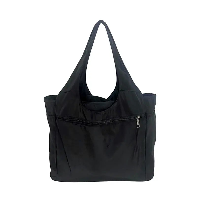 Bolsa tote em nylon preto | bolso com zíper na parte de trás