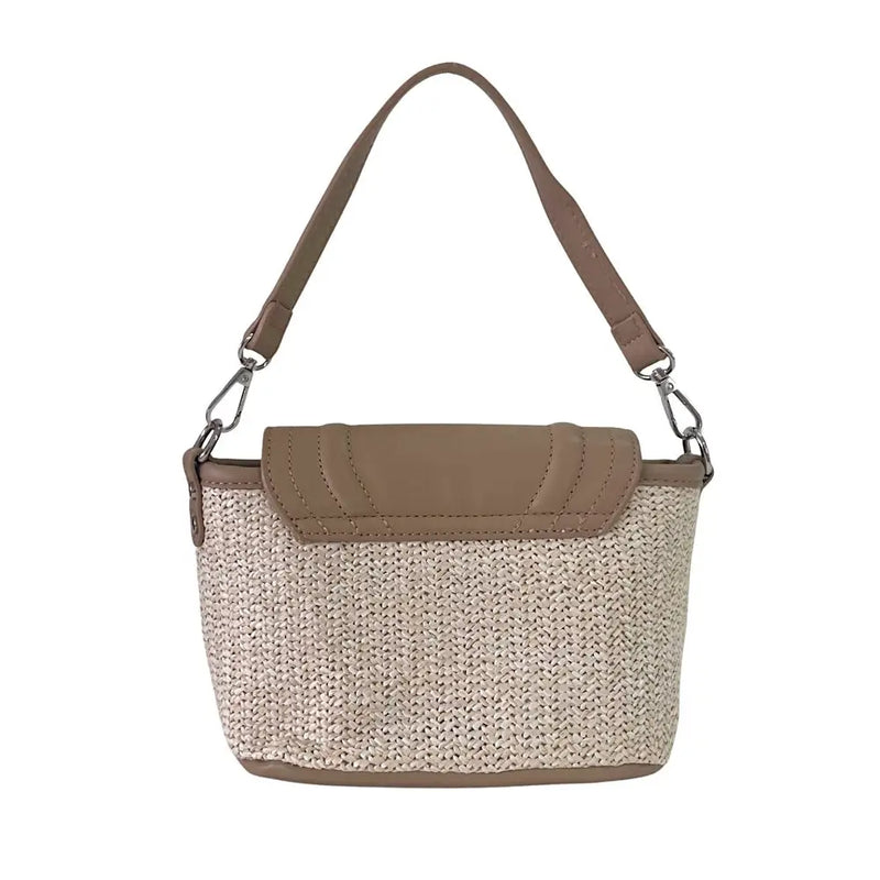Bolsa Tote Pequena Ráfia Sintética Bege - Vegana - Loja