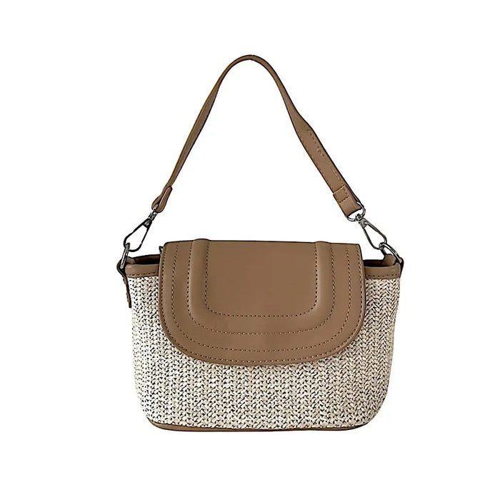 Bolsa Tote Pequena Ráfia Sintética Bege - Vegana - Loja