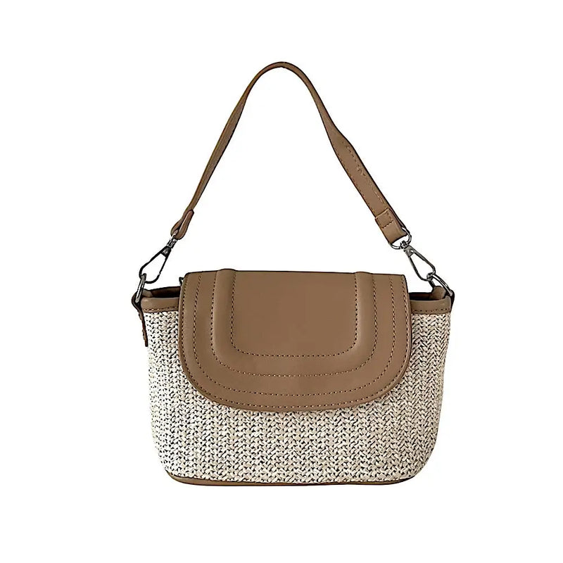 Bolsa Tote Pequena Ráfia Sintética Bege - Vegana - Loja