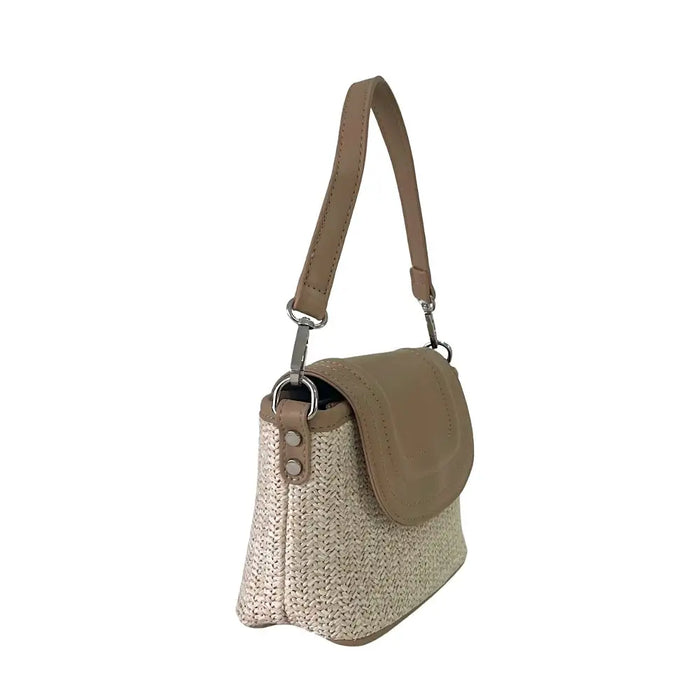 Bolsa Tote Pequena Ráfia Sintética Bege - Vegana - Loja