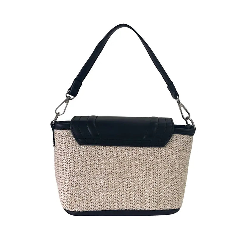 Bolsa Tote Pequena Ráfia Sintética Preto - Vegana - Loja