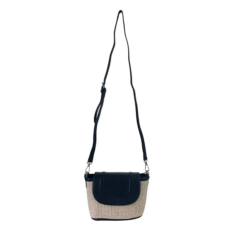 Bolsa Tote Pequena Ráfia Sintética Preto - Vegana - Loja