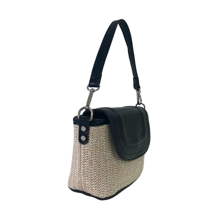 Bolsa Tote Pequena Ráfia Sintética Preto - Vegana - Loja