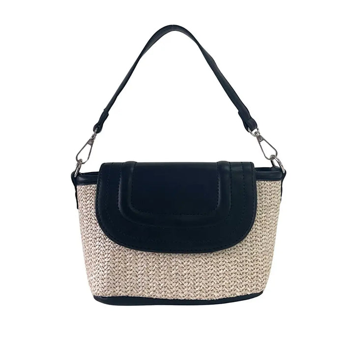 Bolsa Tote Pequena Ráfia Sintética Preto - Vegana - Loja