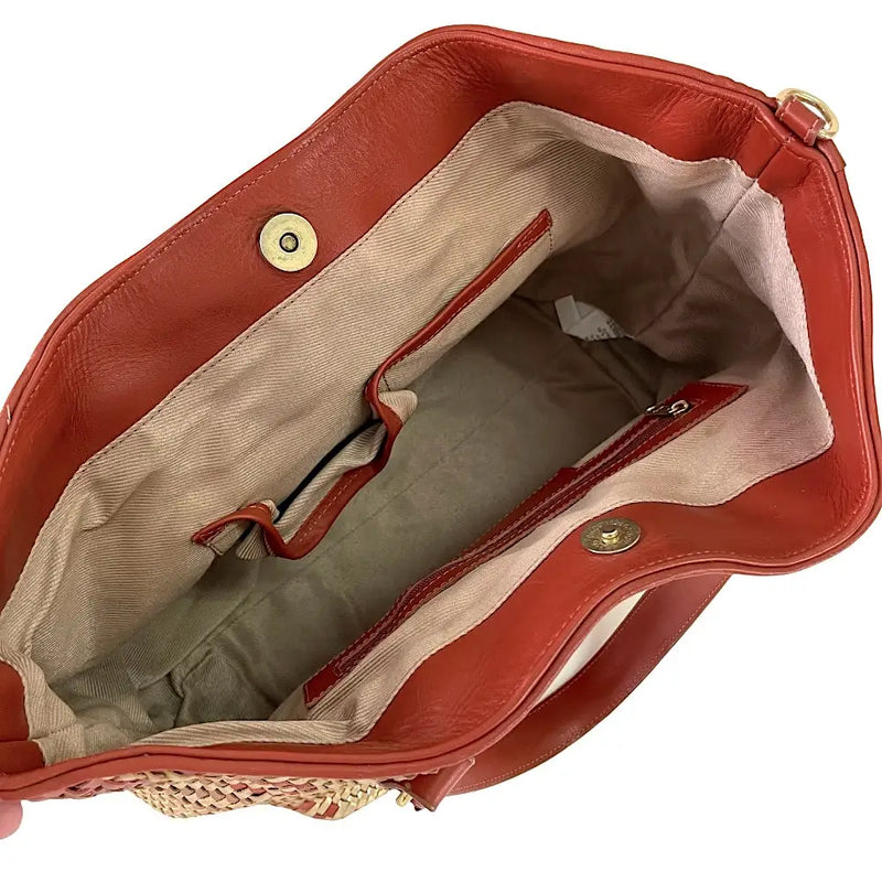Bolsa Tote Tressê Couro Caramelo e Dourado - Vegana - Loja