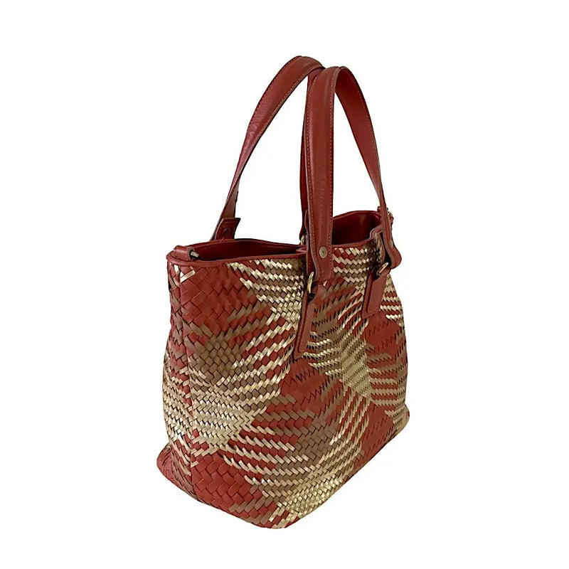 Bolsa Tote Tressê Couro Caramelo e Dourado - Vegana - Loja