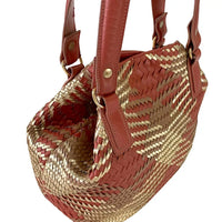 Bolsa Tote Tressê Couro Caramelo e Dourado - Vegana - Loja