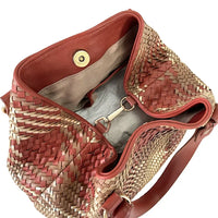 Bolsa Tote Tressê Couro Caramelo e Dourado - Vegana - Loja