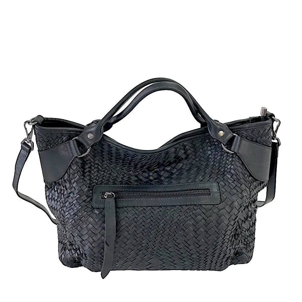 Bolsa Tote Tressê Couro Preta - Vegana - Loja Online - Its