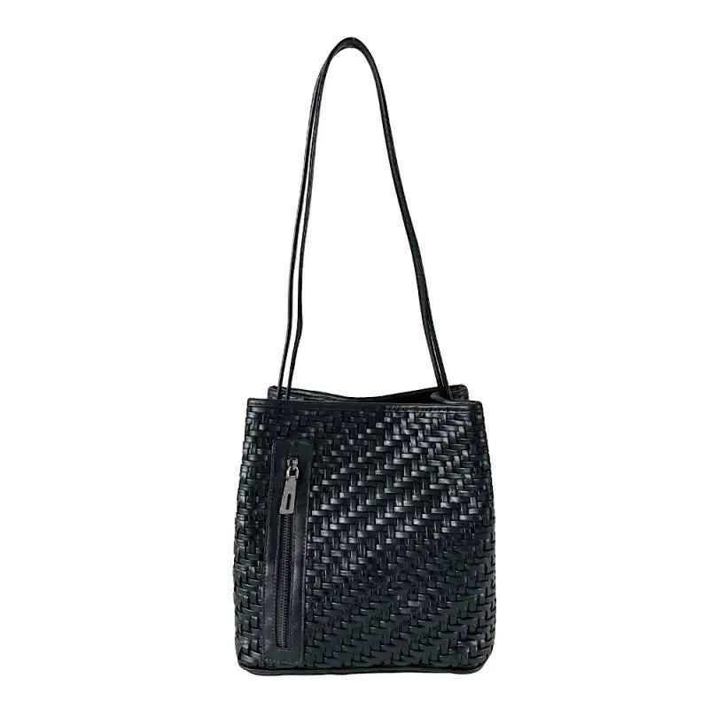 Bolsa tote tressê em couro legítimo preto: artesanal - loja