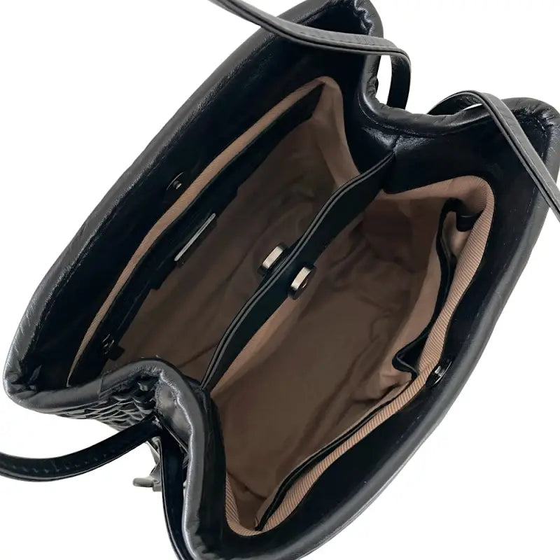 Bolsa tote tressê em couro legítimo preto: artesanal - loja