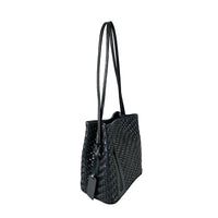 Bolsa tote tressê em couro legítimo preto: artesanal - loja