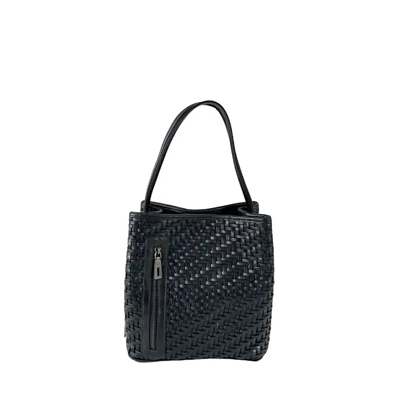 Bolsa tote tressê em couro legítimo preto: artesanal - loja