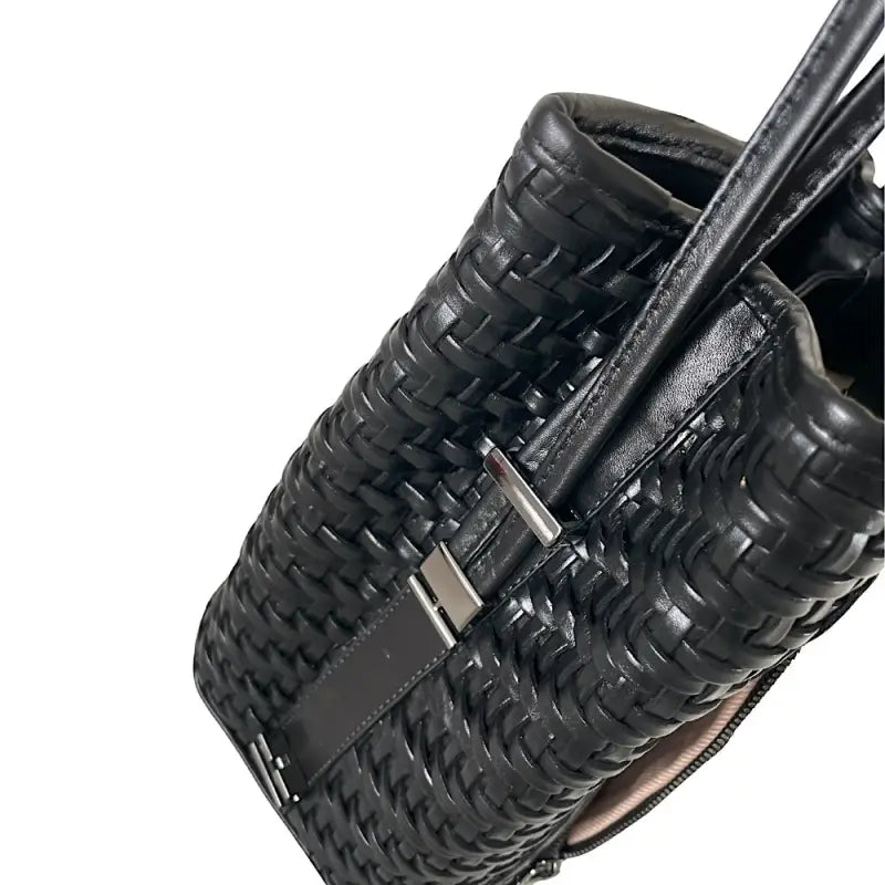 Bolsa tote tressê em couro legítimo preto: artesanal - loja