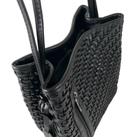Bolsa tote tressê em couro legítimo preto: artesanal - loja