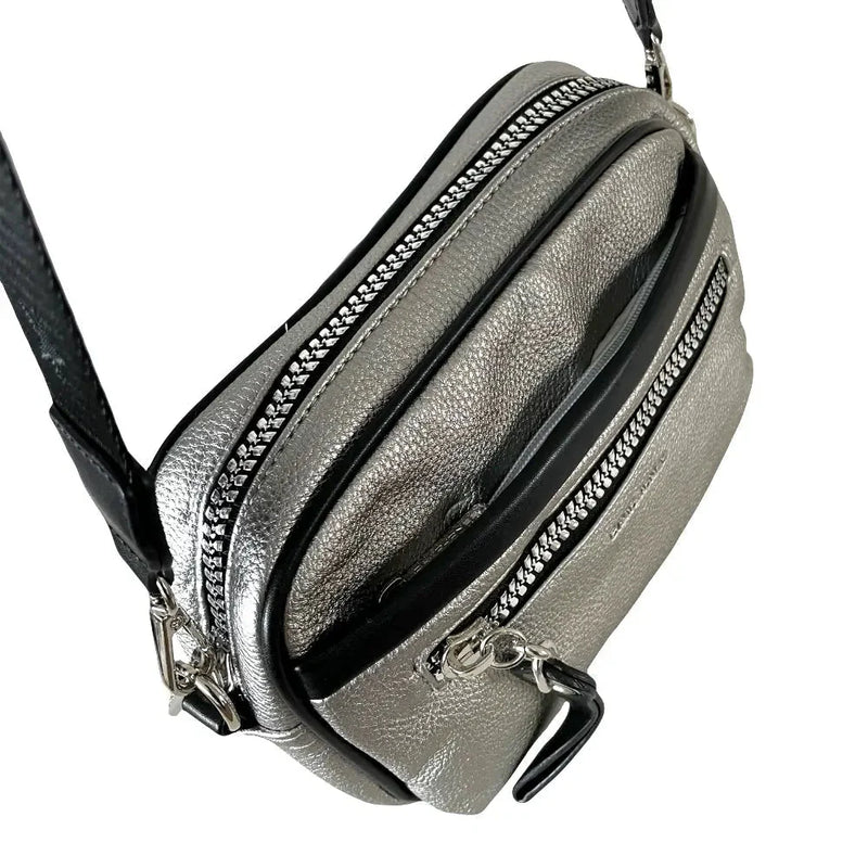 Bolsa Transversal Zíper Grosso Prata - Vegana - Loja Online
