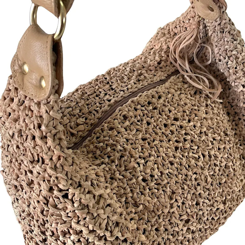 Bolsa Tricô de Couro Bege - Vegana - Loja Online - Its