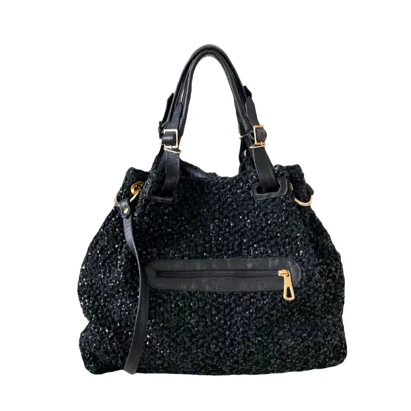 Bolsa Tricô Couro Metal Dourado Preta Loja Online Its