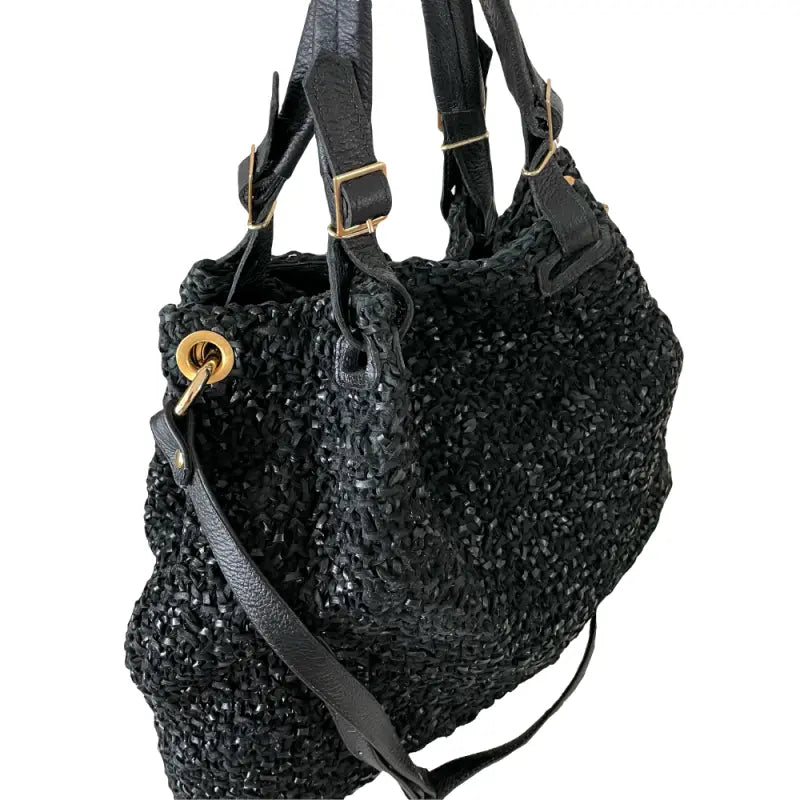 Bolsa Tricô Couro Metal Dourado Preta Loja Online Its