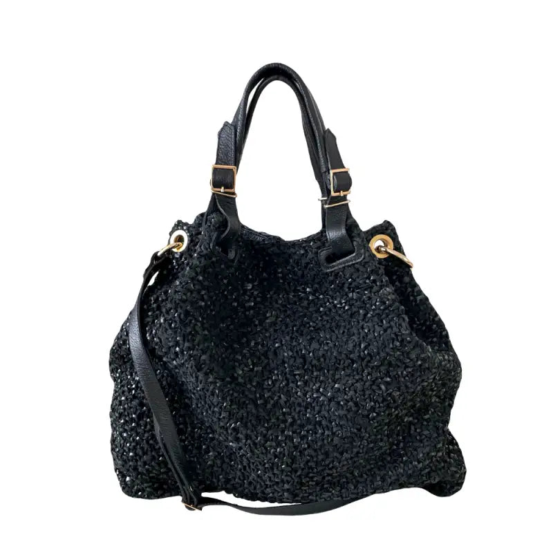 Bolsa Tricô Couro Metal Dourado Preta Loja Online Its