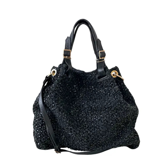 Bolsa Tricô Couro Metal Dourado Preta Loja Online Its