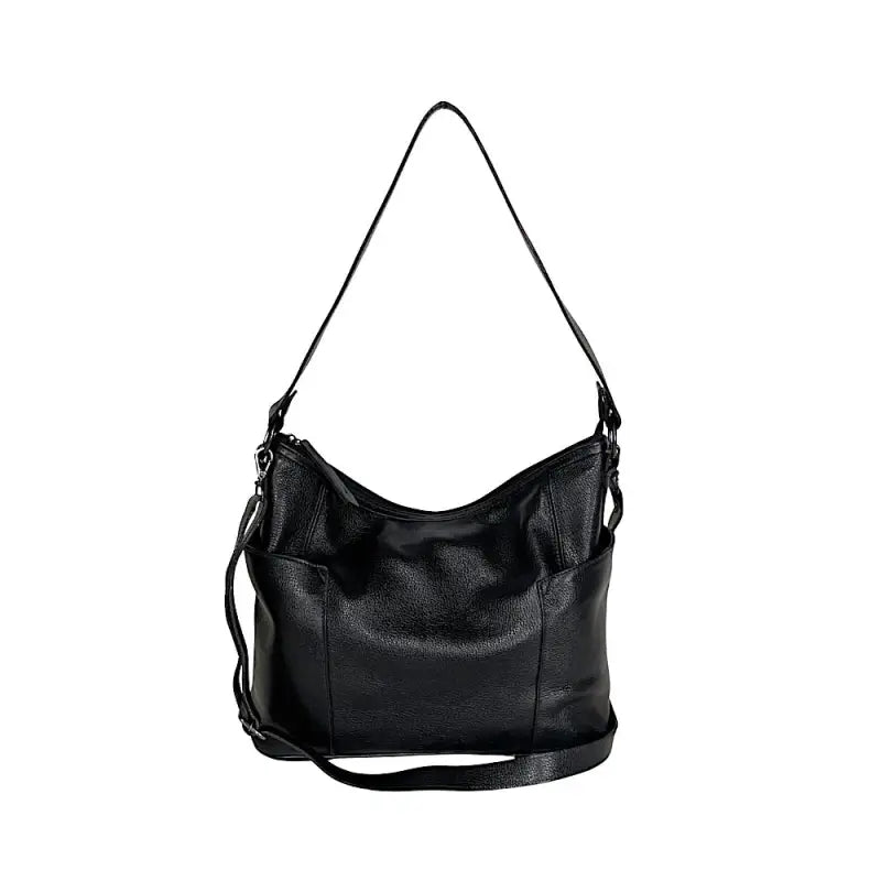 Bolsa Hobo em Couro Legítimo Floater Preta | Alça Dupla e Bolsos Celular