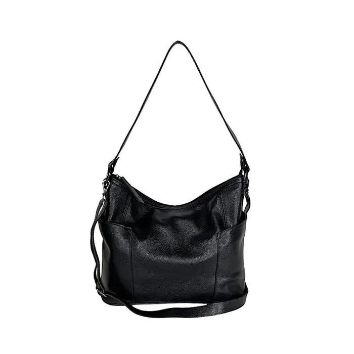 Bolsa Hobo em Couro Legítimo Floater Preta | Alça Dupla e Bolsos Celular