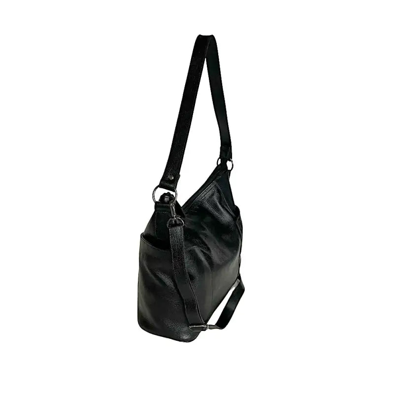 Bolsa Hobo em Couro Legítimo Floater Preta | Alça Dupla e Bolsos Celular