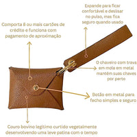 Carteira de pulso caramelo ferragem dourada, descrição detalhada