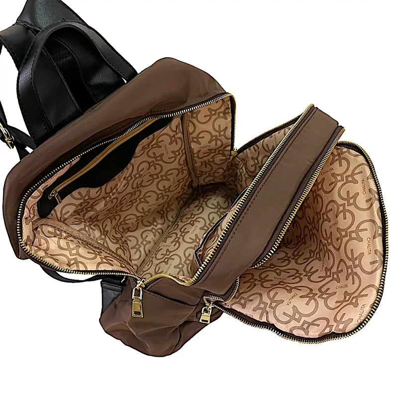 Mochila Its! Nylon Duas Aberturas Marrom - Bolsa Vegana