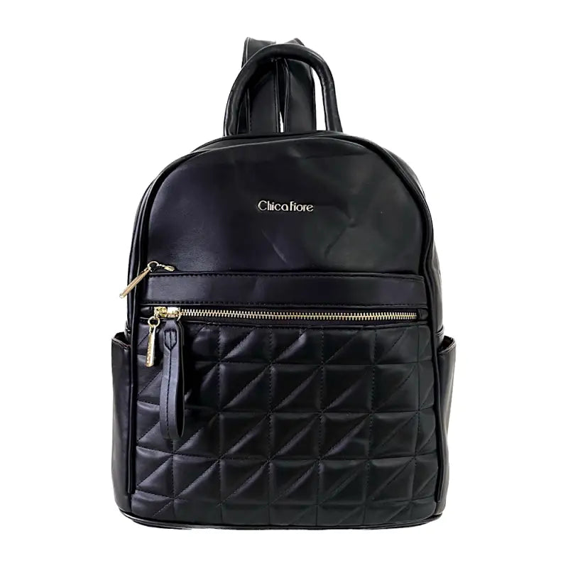 Mochila média matelassê em couro vegano preto: um luxo