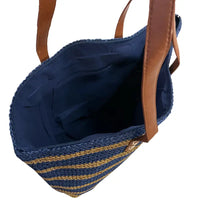 Sacola Palha Listrada Azul Bolsa Couro Loja Online Its