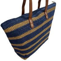 Sacola Palha Listrada Azul Bolsa Couro Loja Online Its