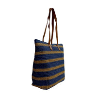 Sacola Palha Listrada Azul Bolsa Couro Loja Online Its
