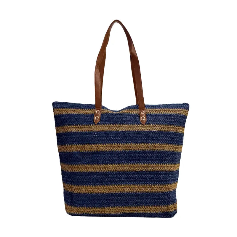 Sacola Palha Listrada Azul Bolsa Couro Loja Online Its