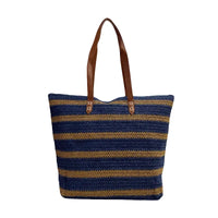 Sacola Palha Listrada Azul Bolsa Couro Loja Online Its