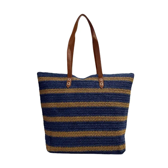 Sacola Palha Listrada Azul Bolsa Couro Loja Online Its
