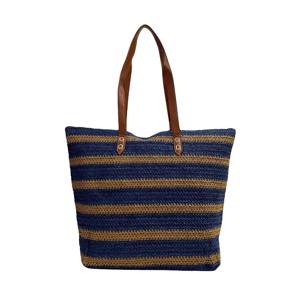 Sacola Palha Listrada Azul - Bolsa Vegana - Loja Online