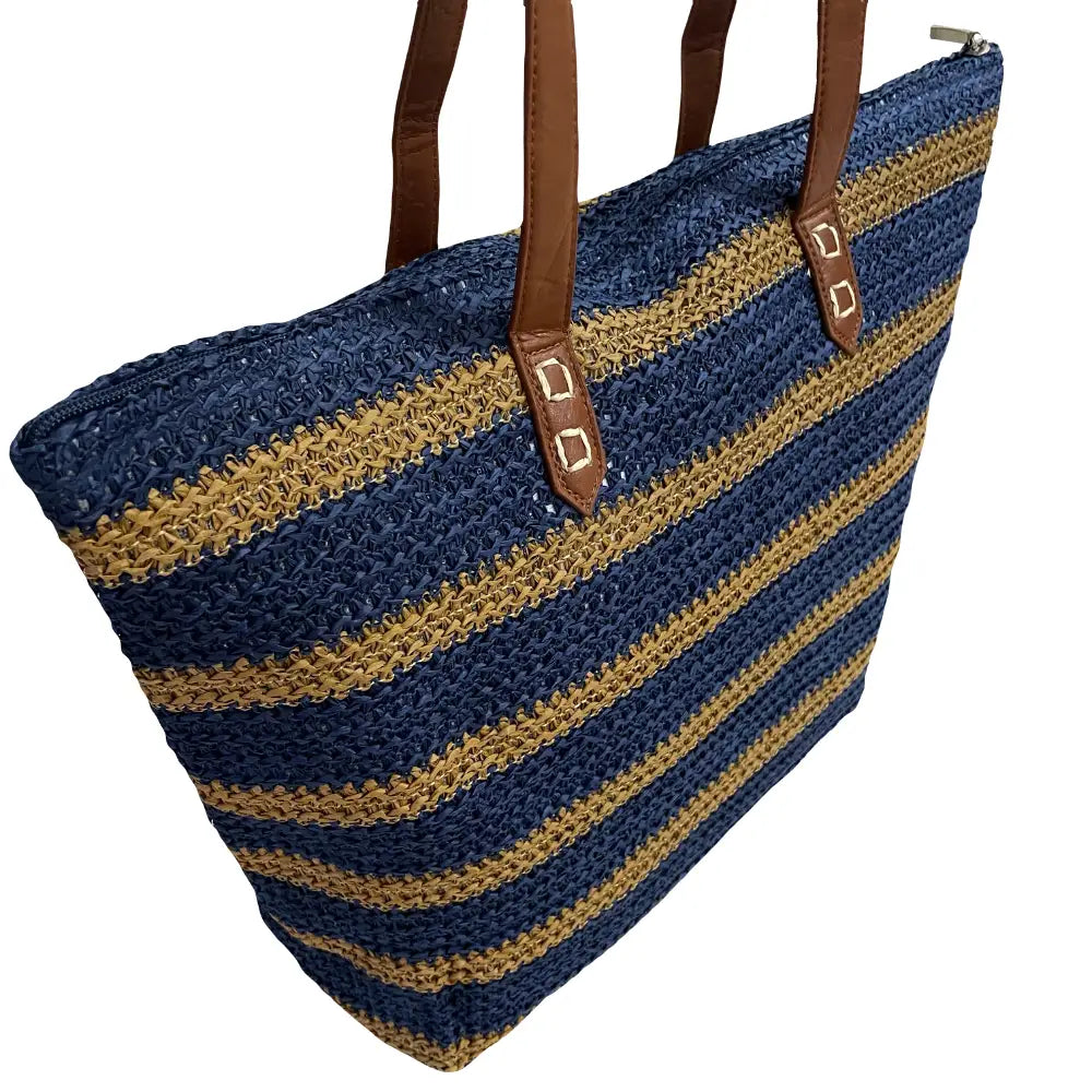 Sacola Palha Listrada Azul - Bolsa Vegana - Loja Online